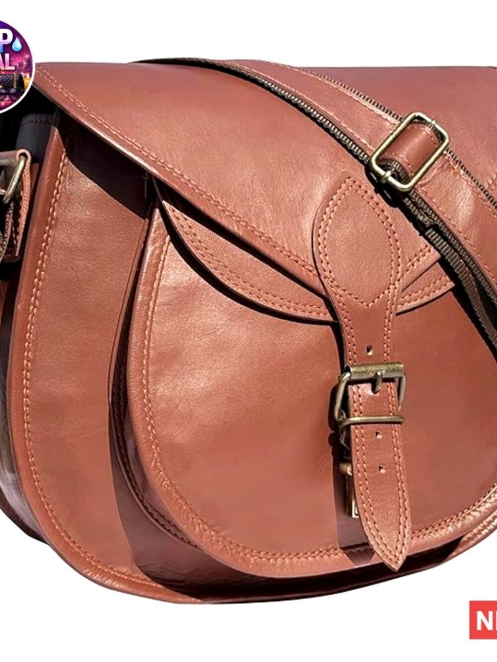 Full-Grain Goat Leather Crossbody Satchel Bag with Adjustable Strap